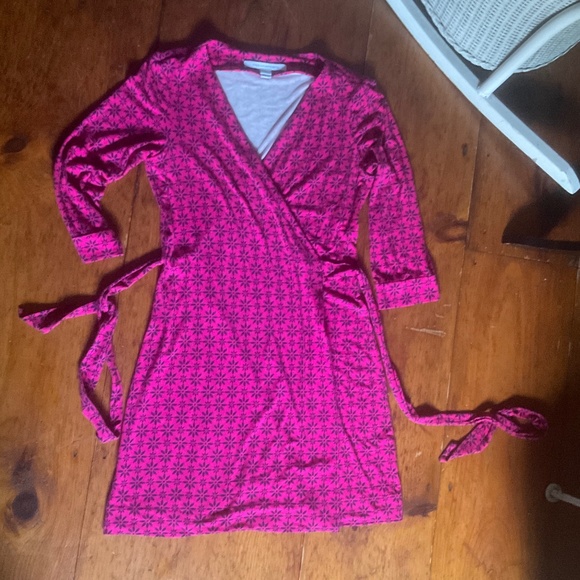 DIANE VON FURSTENBERG Julian Two Mini Wrap Dress Pink Floral Sz 8 - Picture 6 of 12